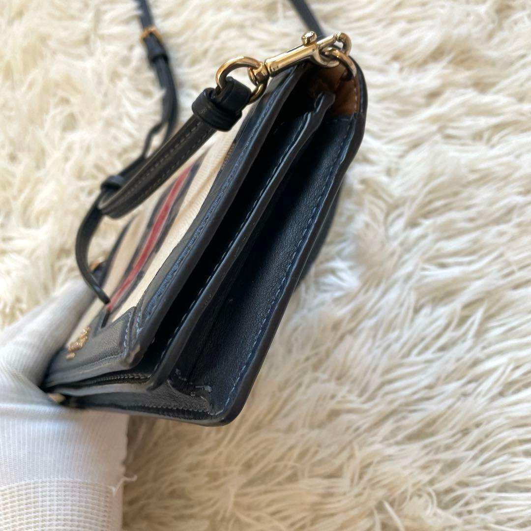 COACH 2way シグネチャ 金ロゴ ネイビー お財布 ショルダーバッグ