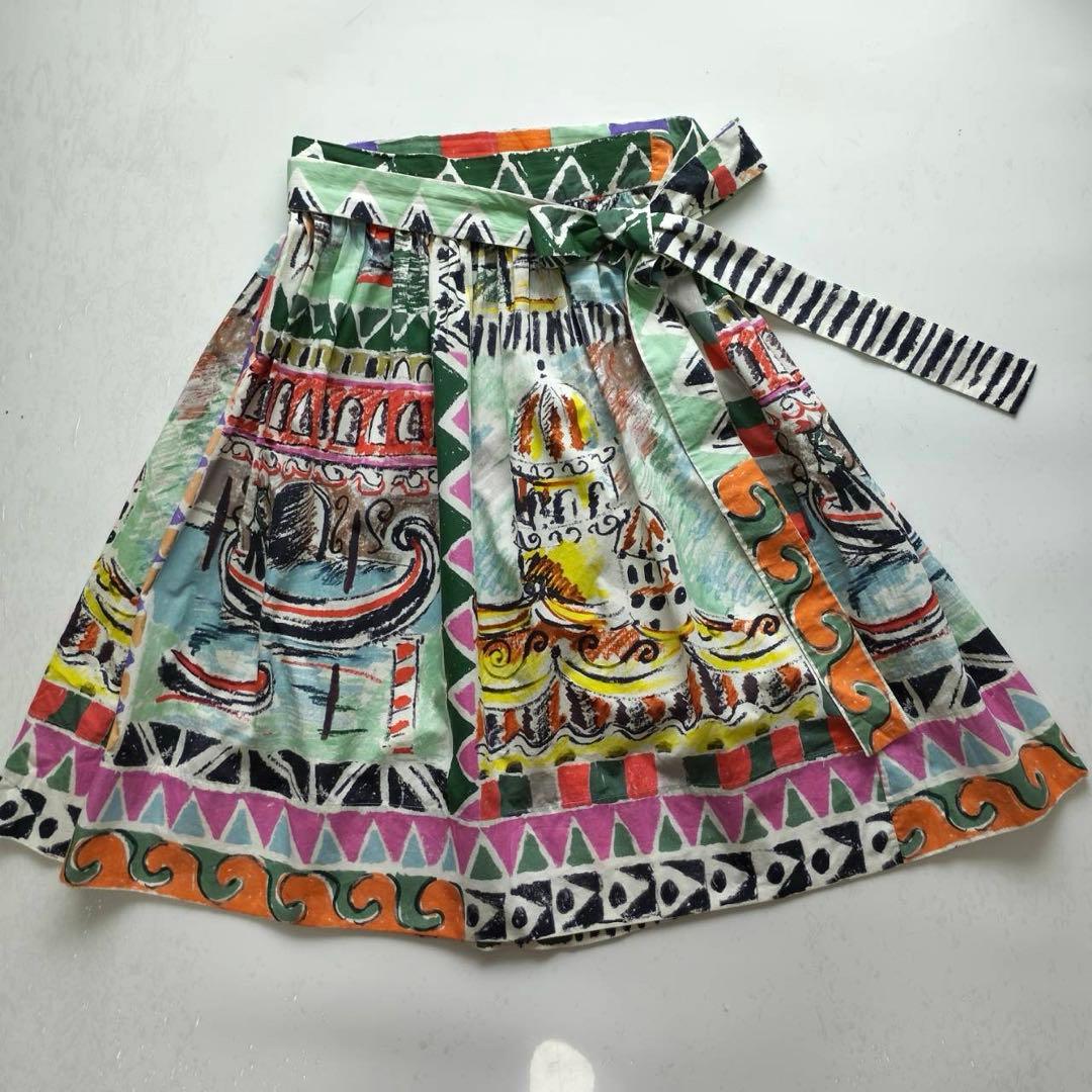 美品　PRADA　プラダ　 ベネチア総柄　プリントフレアスカート　サイズ40