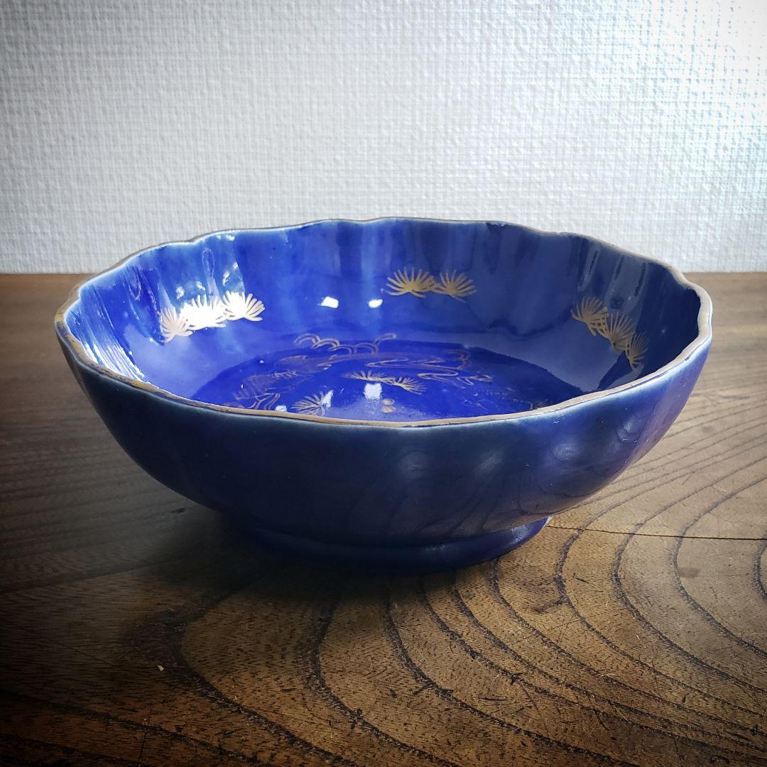 なます皿　瑠璃釉　金魚　水草　金魚藻　金彩　蛇の目　江戸　訳あり なます皿 瑠璃釉 金魚 水草 金魚藻 金彩 蛇の目 江戸 訳あり なます