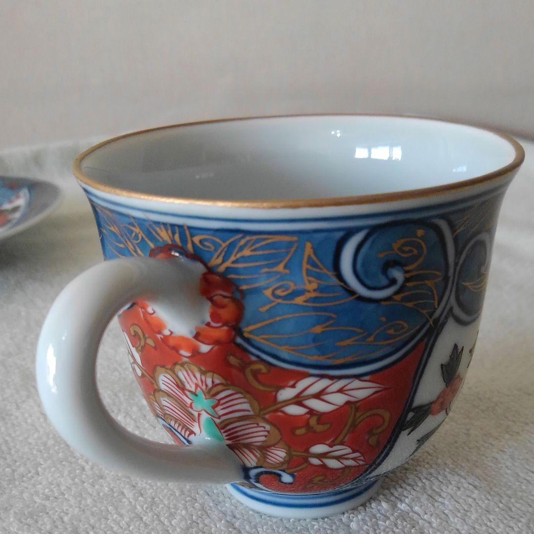 舘林源右衛門作　染錦古代花鳥デミタスコーヒー碗皿