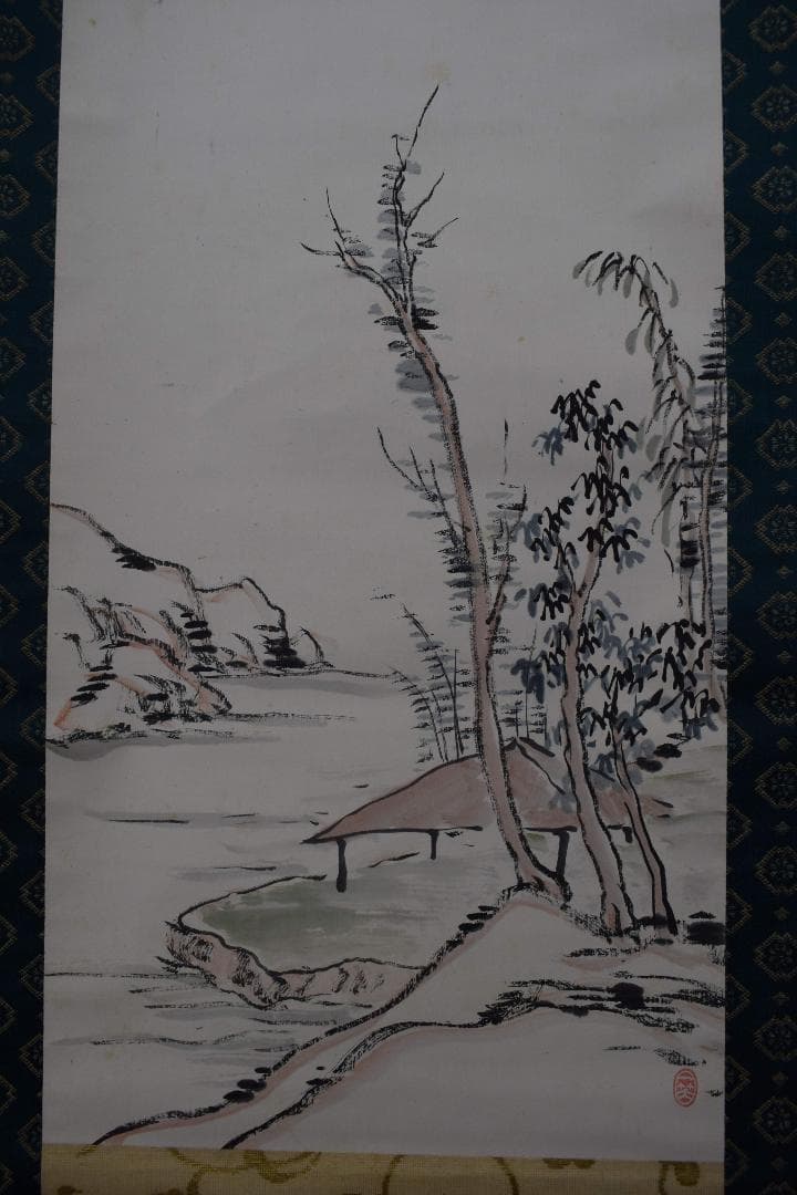 真作】阪正臣/山水画賛/掛軸☆宝船☆Y-152 JM