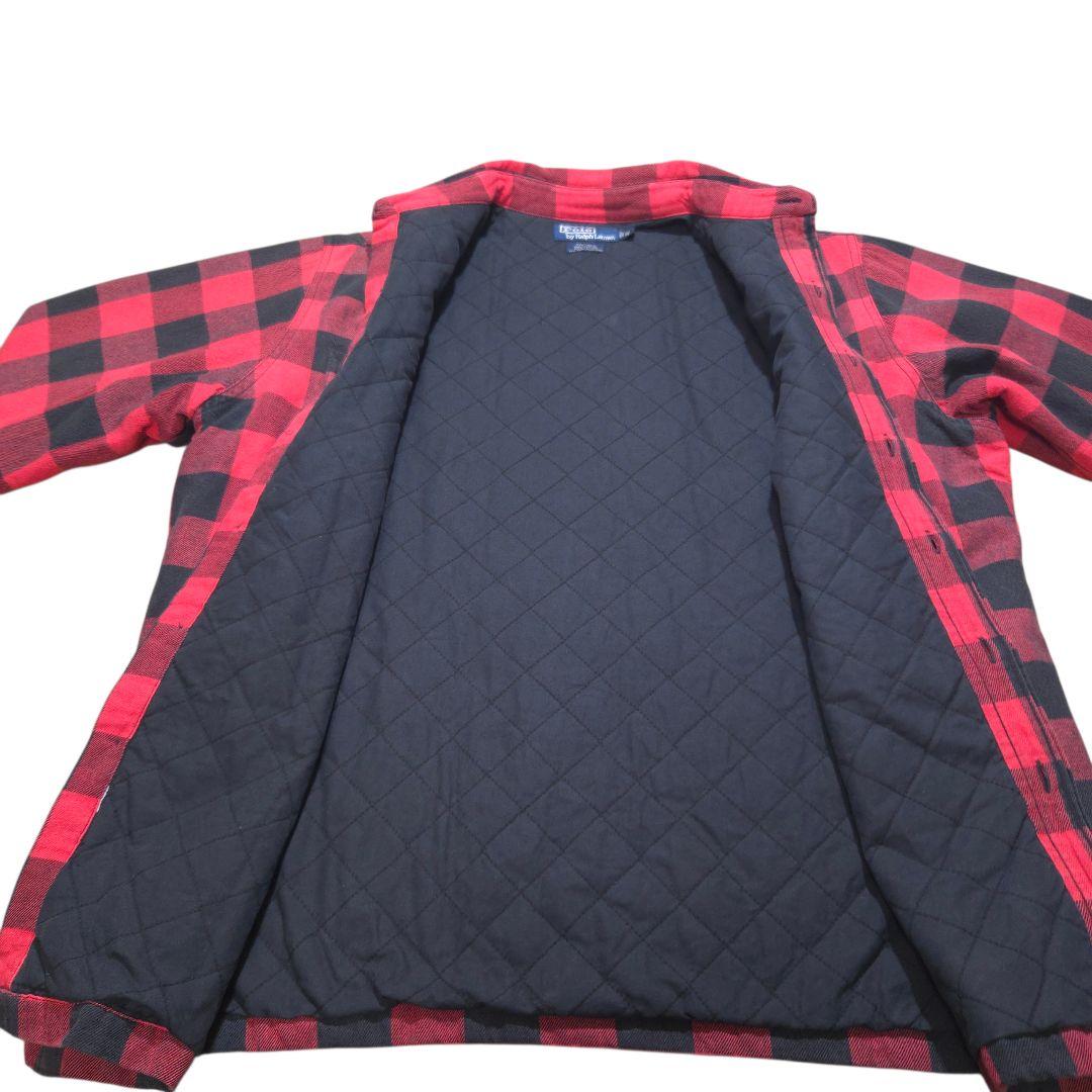 90s ポロラルフローレン 内キルティング ネルシャツ ジャケット 赤黒チェック