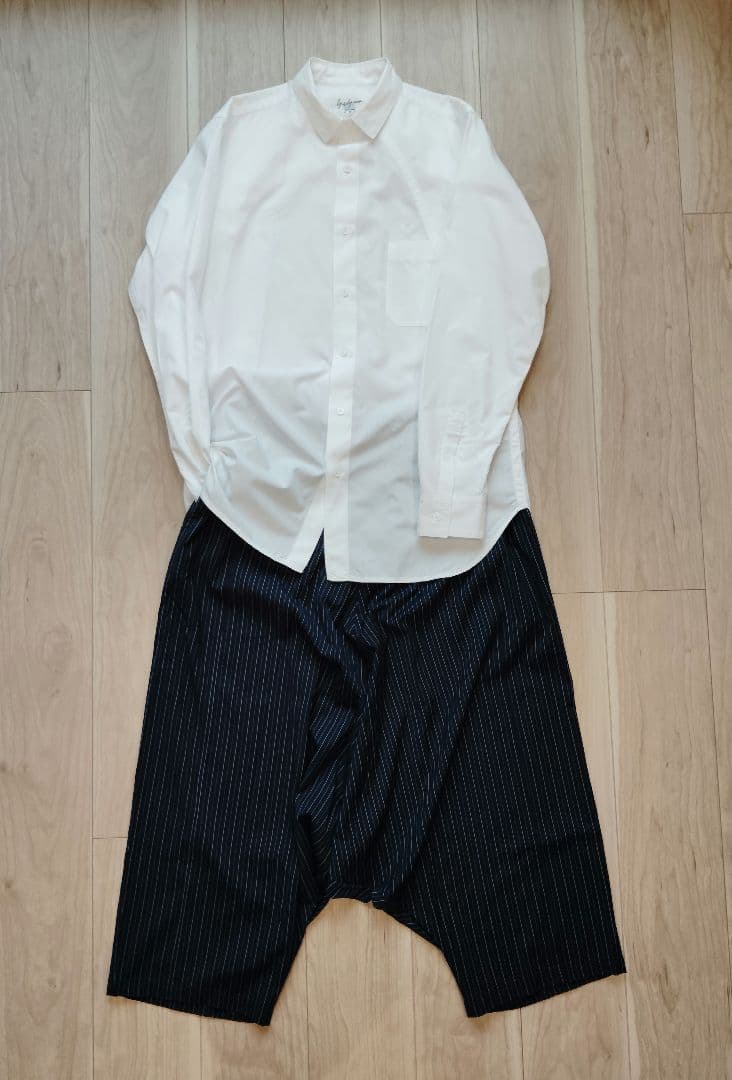 ☆希少 16ss 多素材ストライプネイビーパンツ yohjiyamamoto