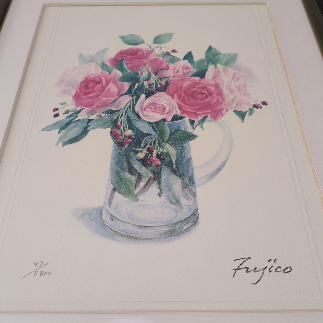 橋本 不二子 額付き サイン・エディション有 限定版画 ボタニカル