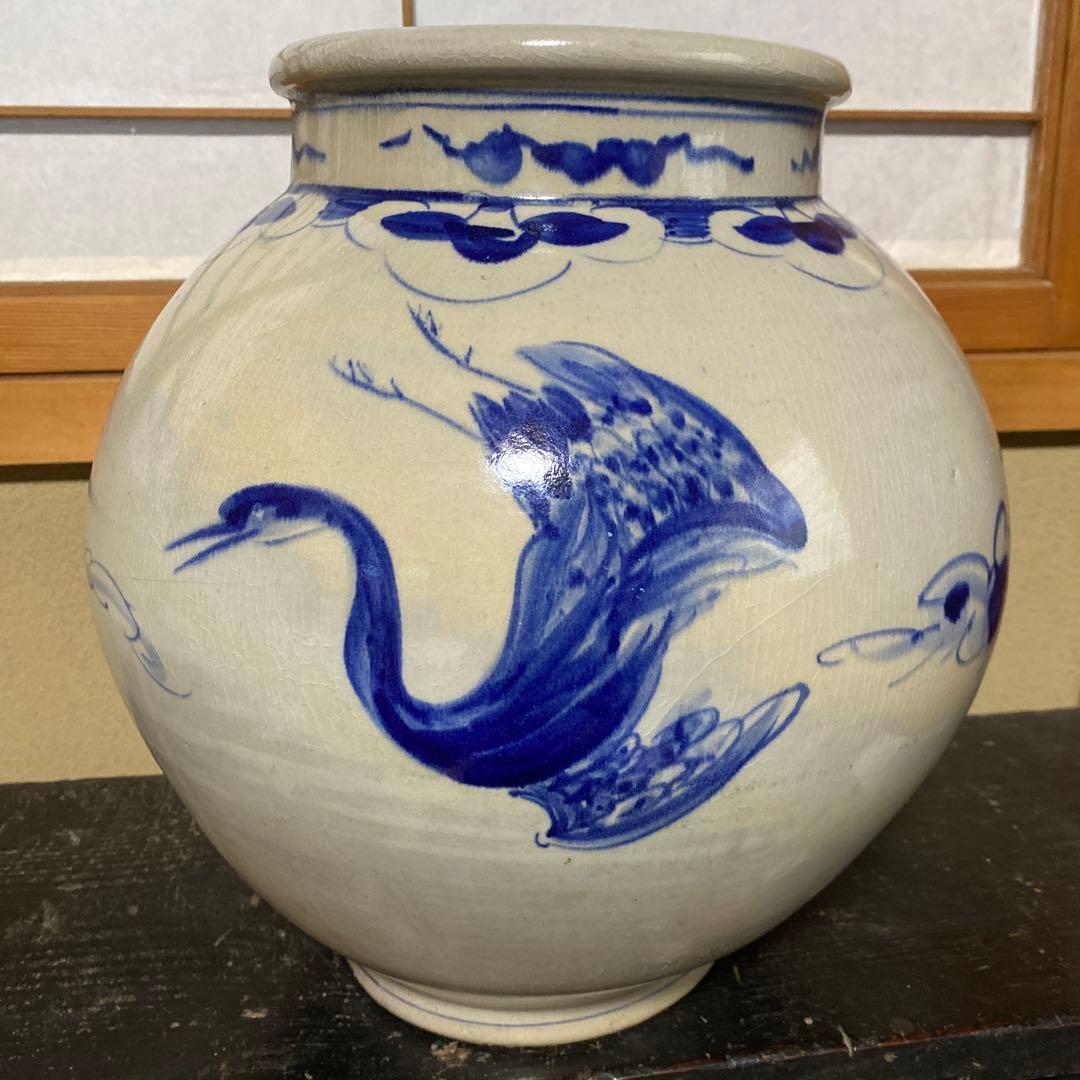 鶴雲文李朝ちょうちん壺34cm