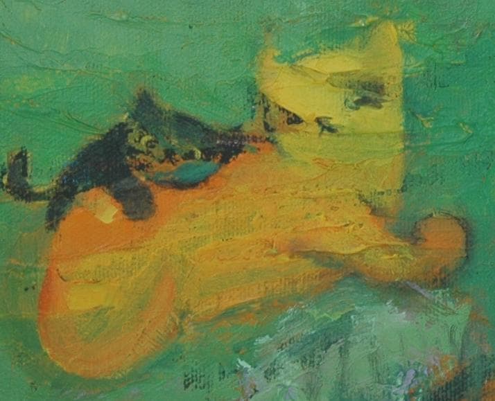 油絵 菅家令子 絵 絵画インテリア 額付(白) uF6-071219 猫たちと犬