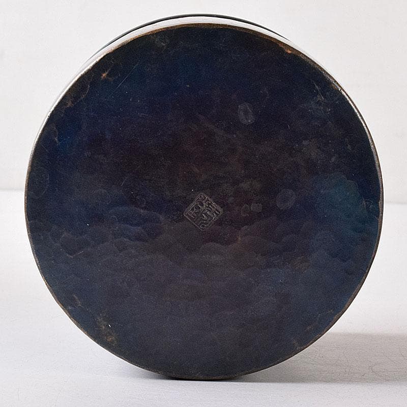 茶道具　鎚起銅器　玉川堂造　筒形蓋付建水　共箱　C　7583