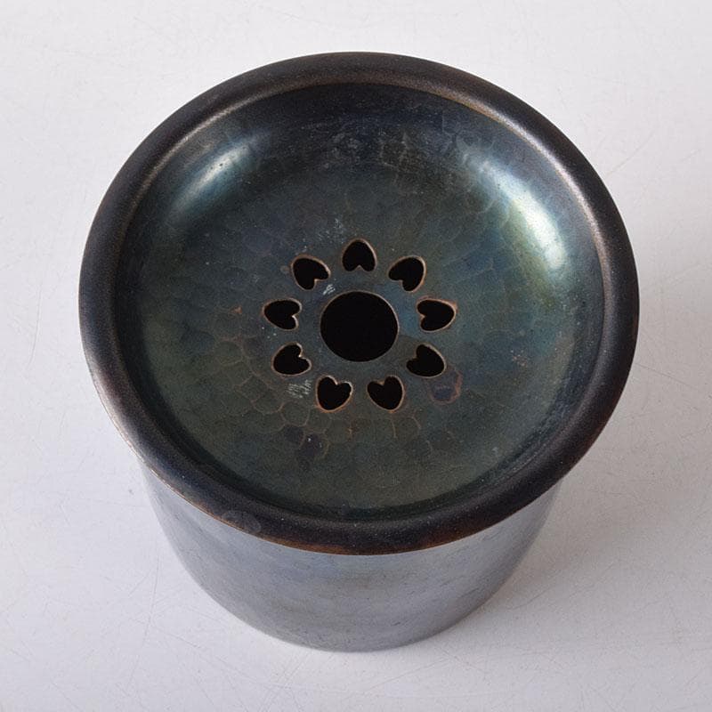 茶道具　鎚起銅器　玉川堂造　筒形蓋付建水　共箱　C　7583