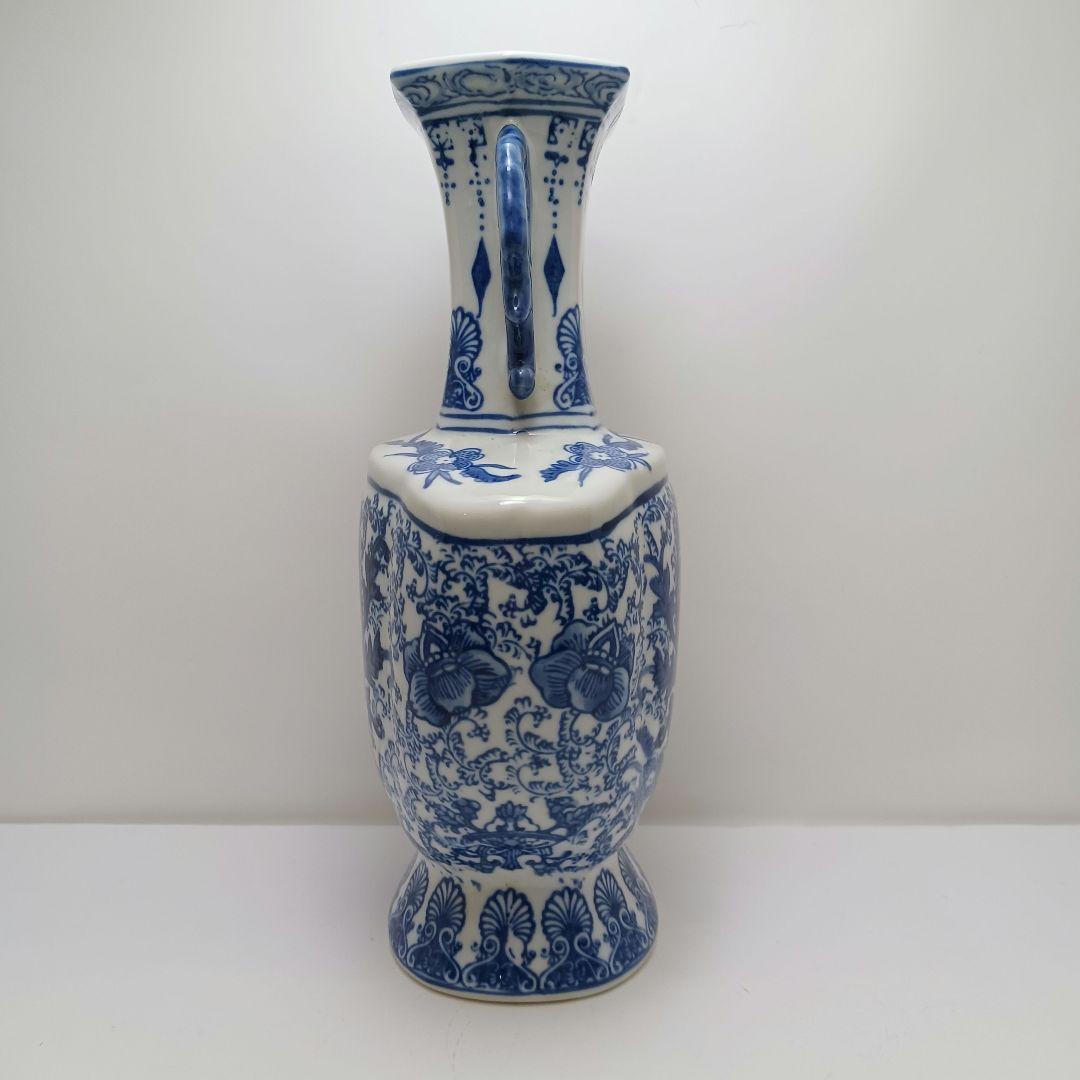 ues-120 中国 染付 双耳付花瓶 高さ30㎝