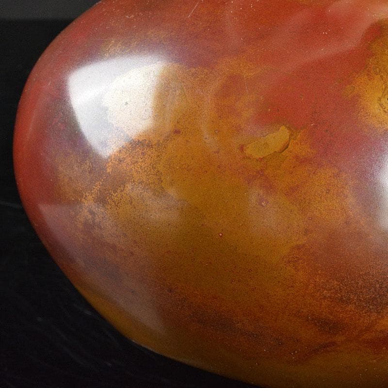 天明鋳物師　栗崎二夫作　朱銅花瓶　共箱　V　R6161B