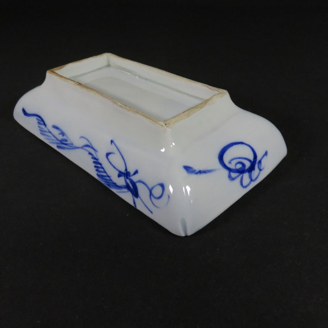 角皿 5枚 染付 古伊万里 江戸 明治 唐草 松竹梅 窯傷 歪み