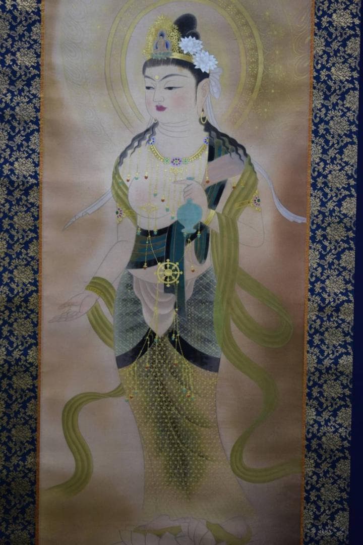 真作/萱島青潮/観世音菩薩図/桐共箱付/布袋屋掛軸HE-346