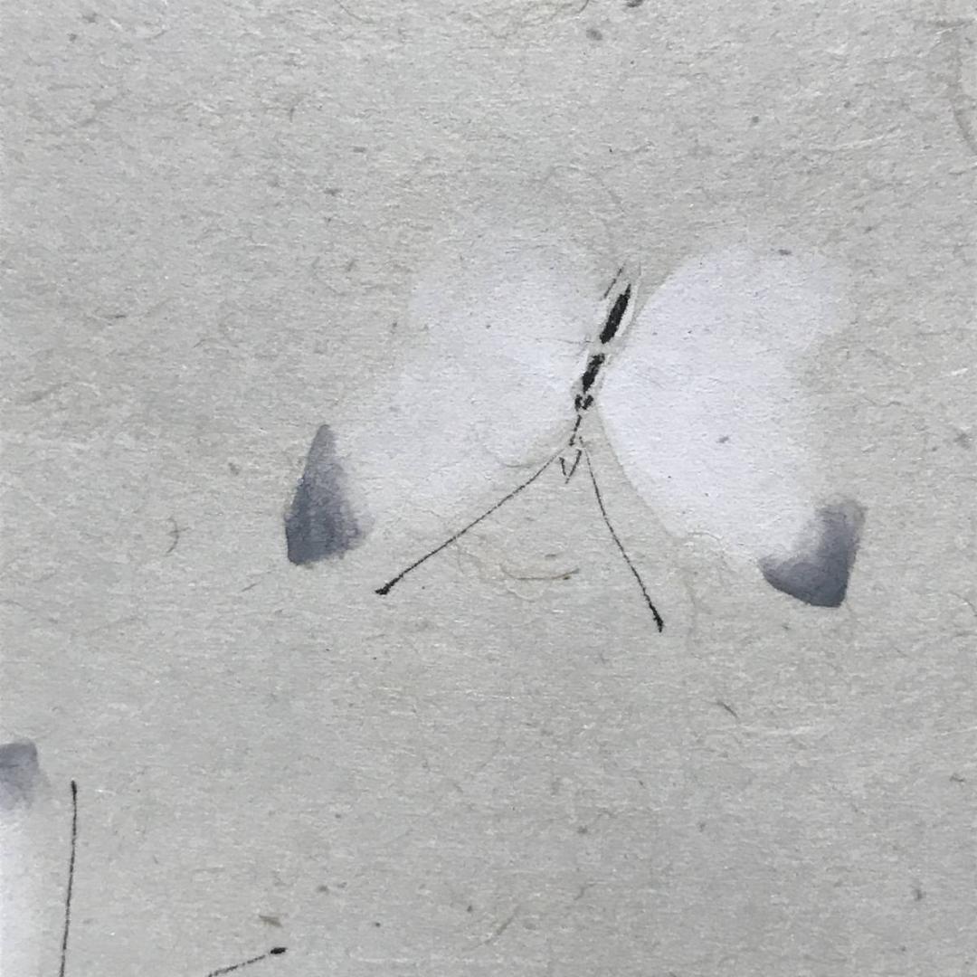 【真作】周風/麦に蝶図/掛軸/名家伝来/AB-938