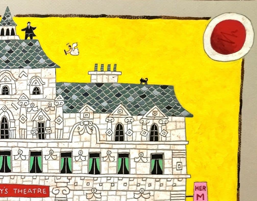 水彩画原画　ロンドンのミュージカル劇場、「オペラ座の怪人」上演中