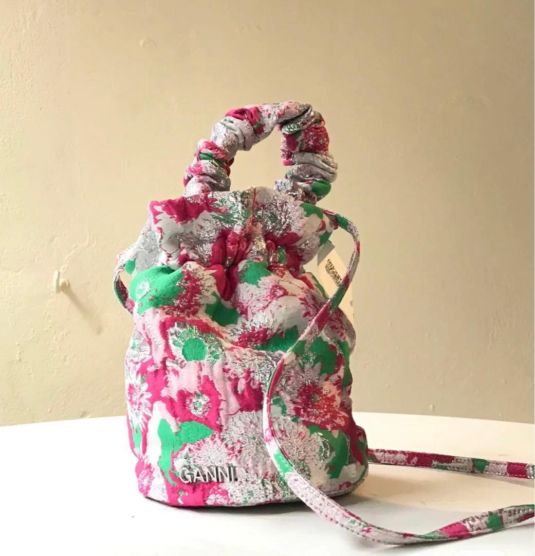 GANNI ボタニカル巾着バッグ花柄ジャガード