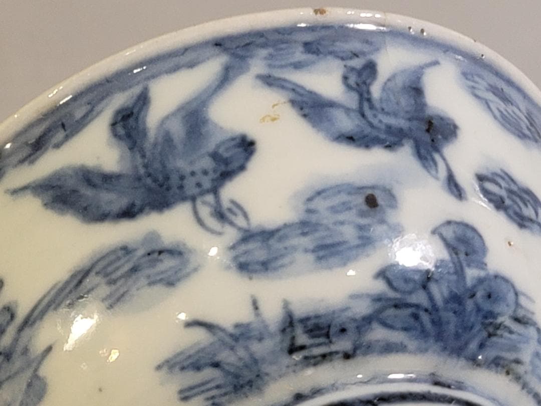 中国 古染付 水鳥 碗 馬絵 皿 二件 古美術 DT249