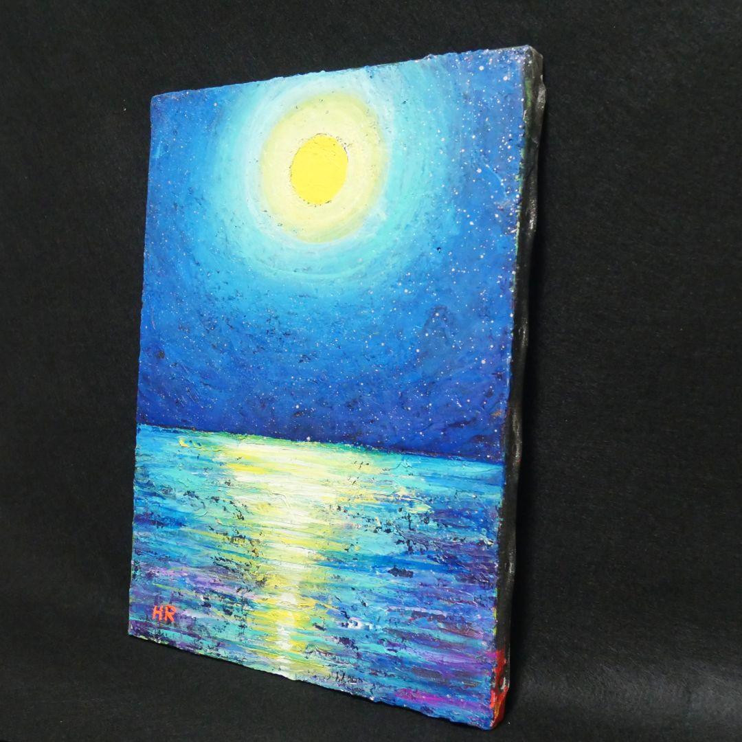 油絵 油彩 油彩画 絵 絵画【満月の海 】F4号