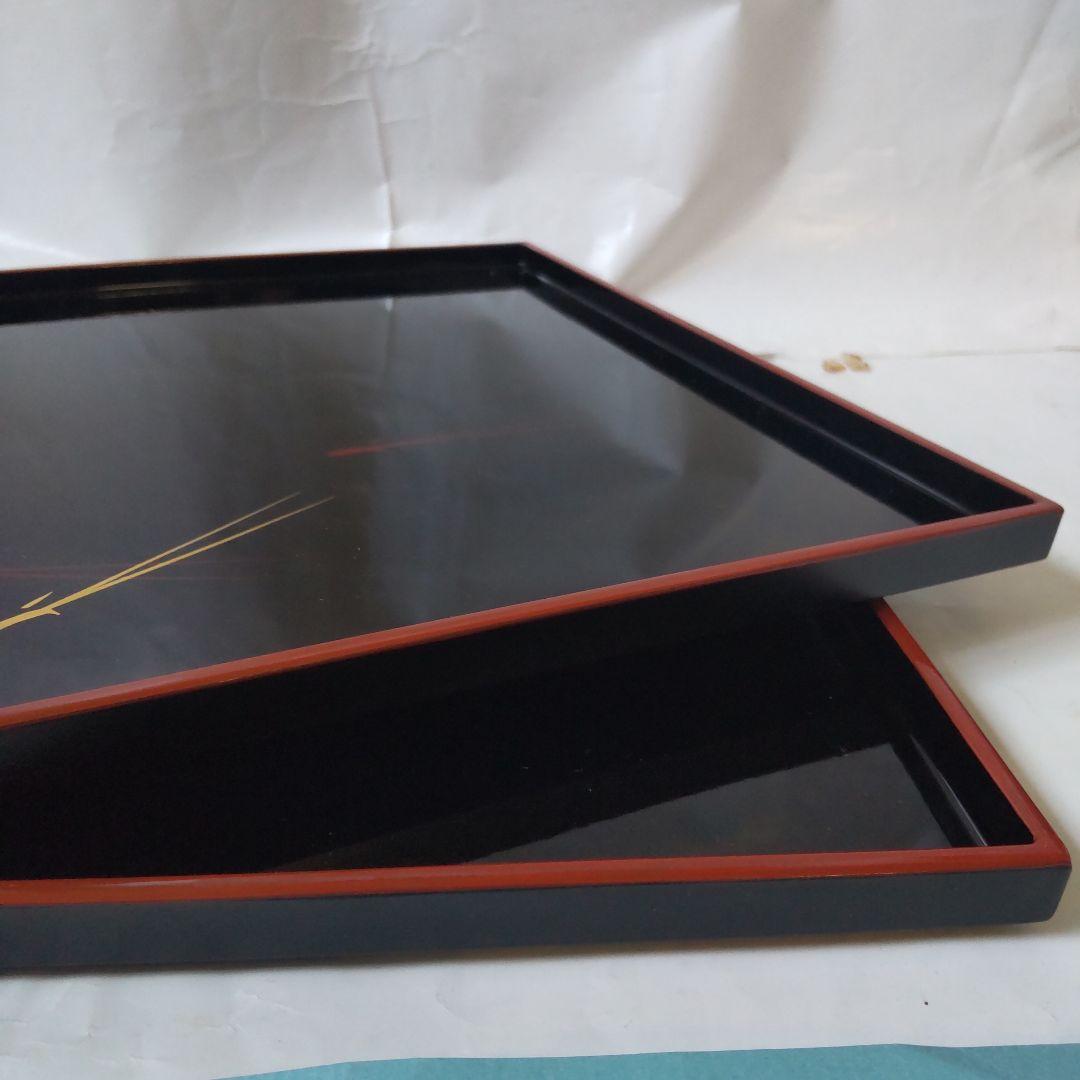 山中塗 漆器 小会席膳 懐石膳 折敷 おしき 黒に朱 松葉 2客組 新品 未使用