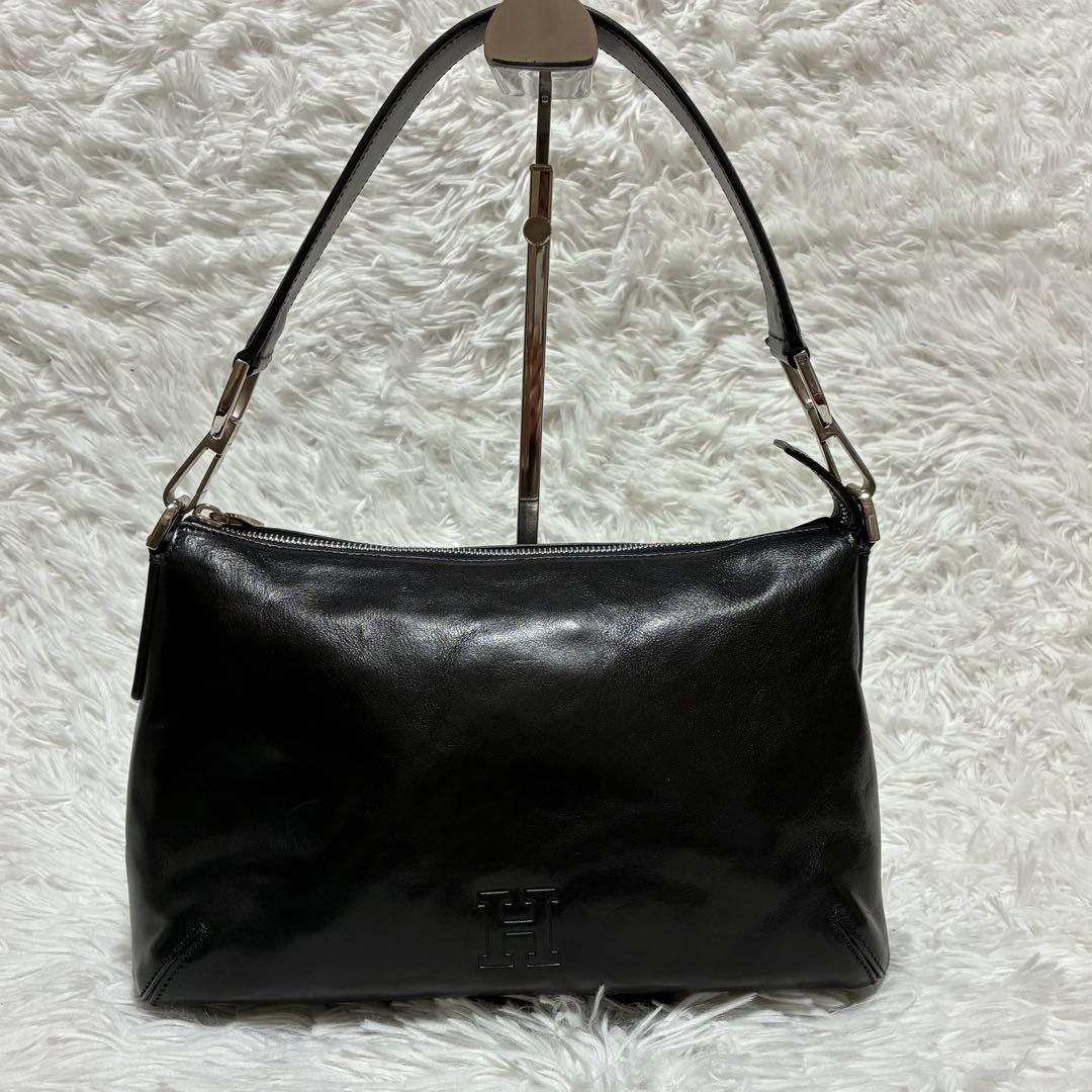 HIROFU ヒロフ　ワンショルダーバッグ　レザー　牛革　Hロゴ　ブラック