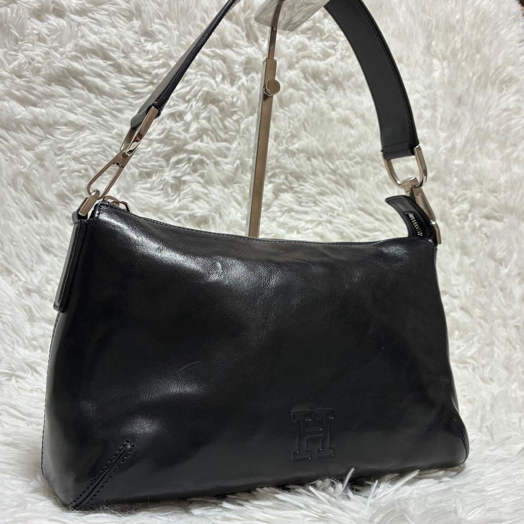 HIROFU ヒロフ　ワンショルダーバッグ　レザー　牛革　Hロゴ　ブラック