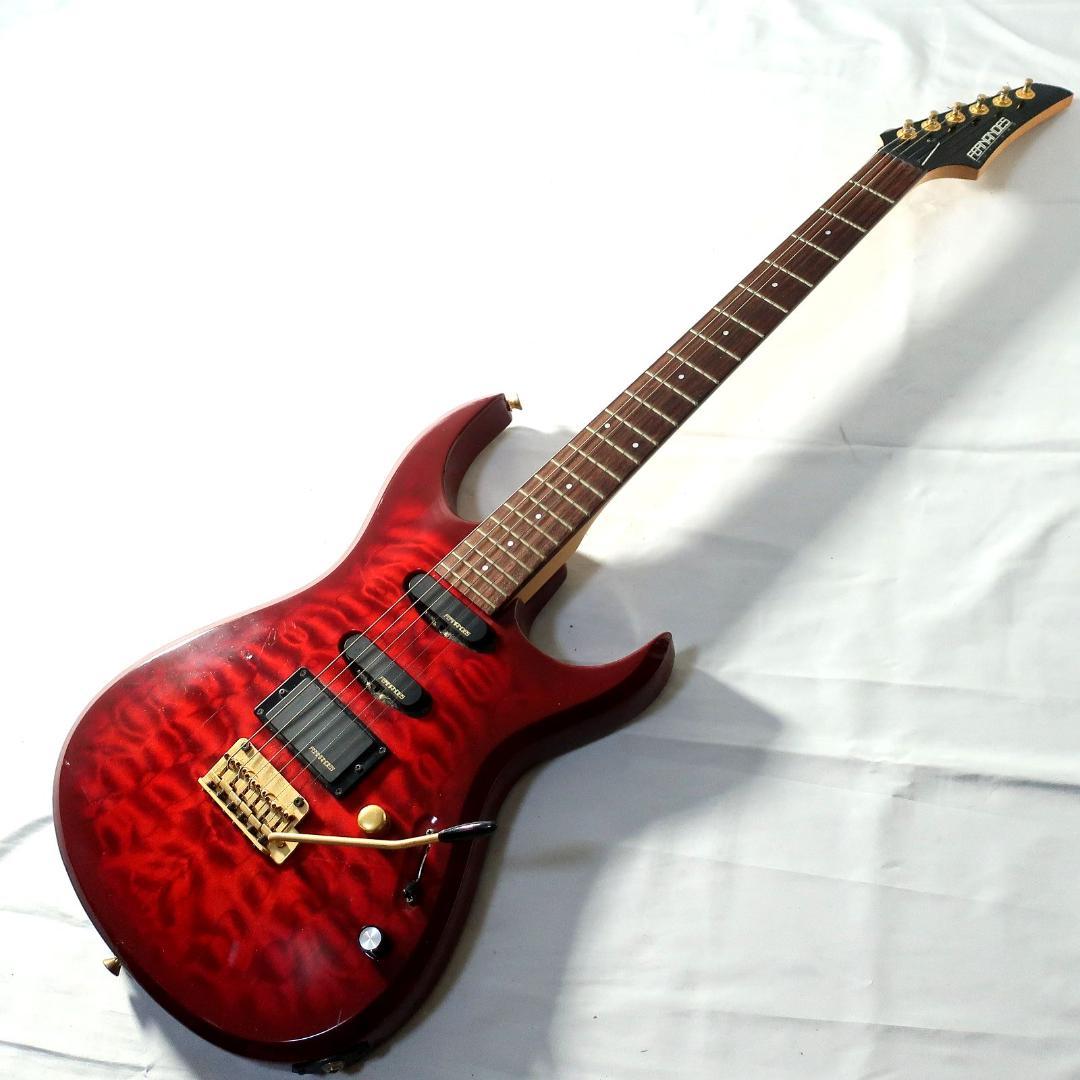 弦交換 FERNANDES エレキギター キルト柄レッド ゴールドパーツ 弦交換 FERNANDES エレキギター キルト柄レッド ゴールドパーツ 弦交換