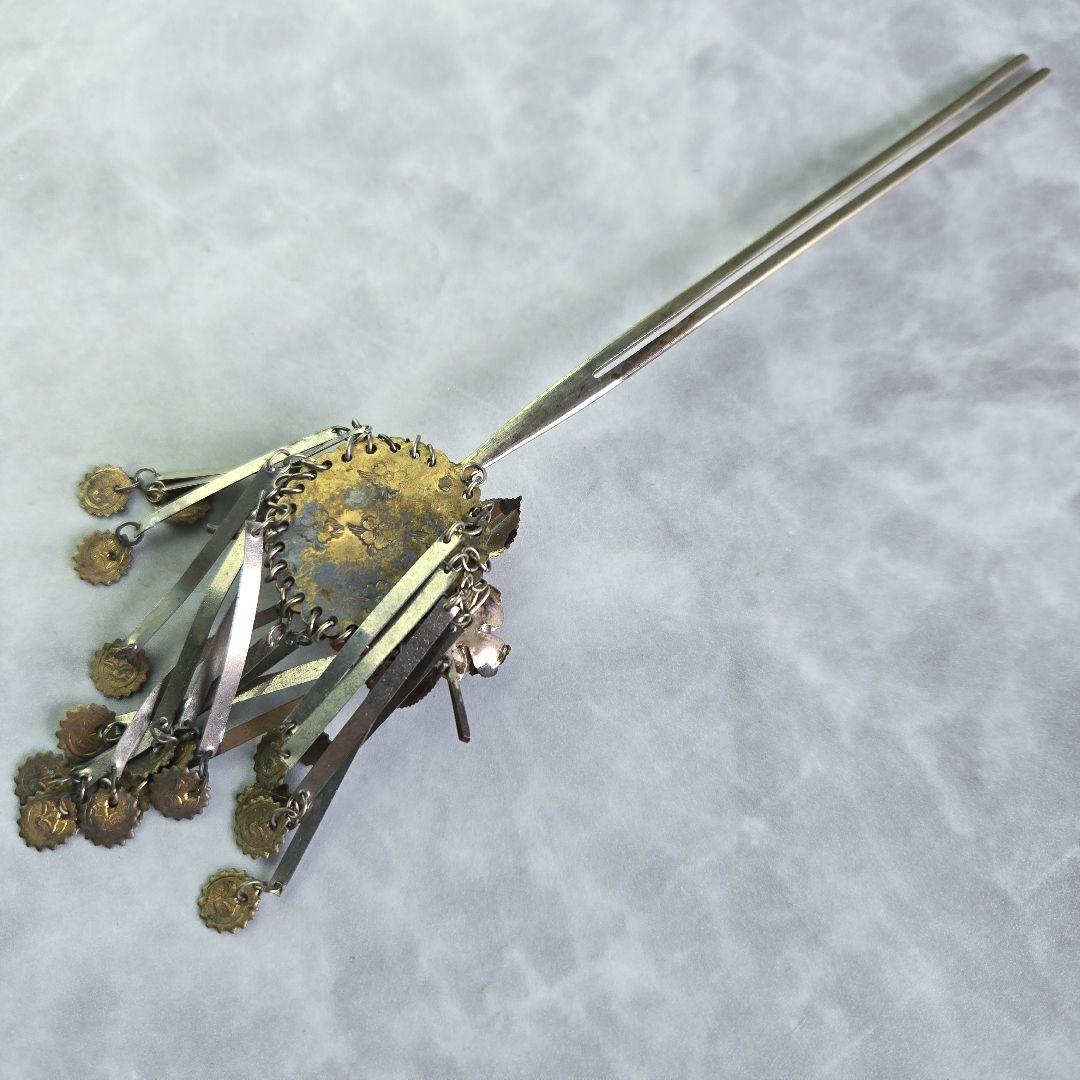 アンティーク 金工 珊瑚 簪 銀かんざし 紫陽花 H7 着物 明治 骨董 髪