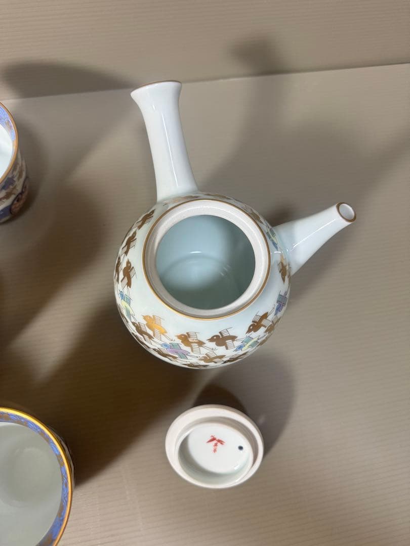 2170 其泉 賞美堂 金彩千鳥祥瑞 茶器セット 急須1客 湯呑5客