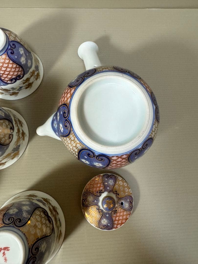 2170 其泉 賞美堂 金彩千鳥祥瑞 茶器セット 急須1客 湯呑5客