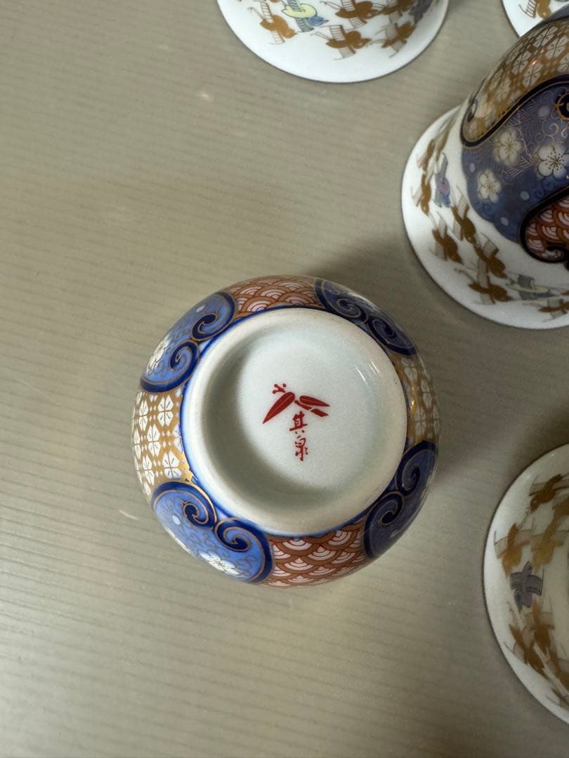 2170 其泉 賞美堂 金彩千鳥祥瑞 茶器セット 急須1客 湯呑5客