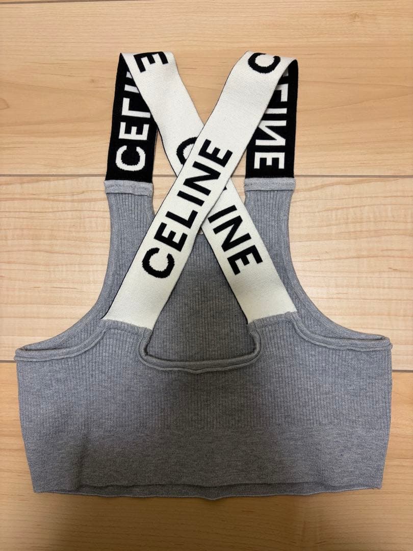CELINE グレー タンクトップ クロスストラップ