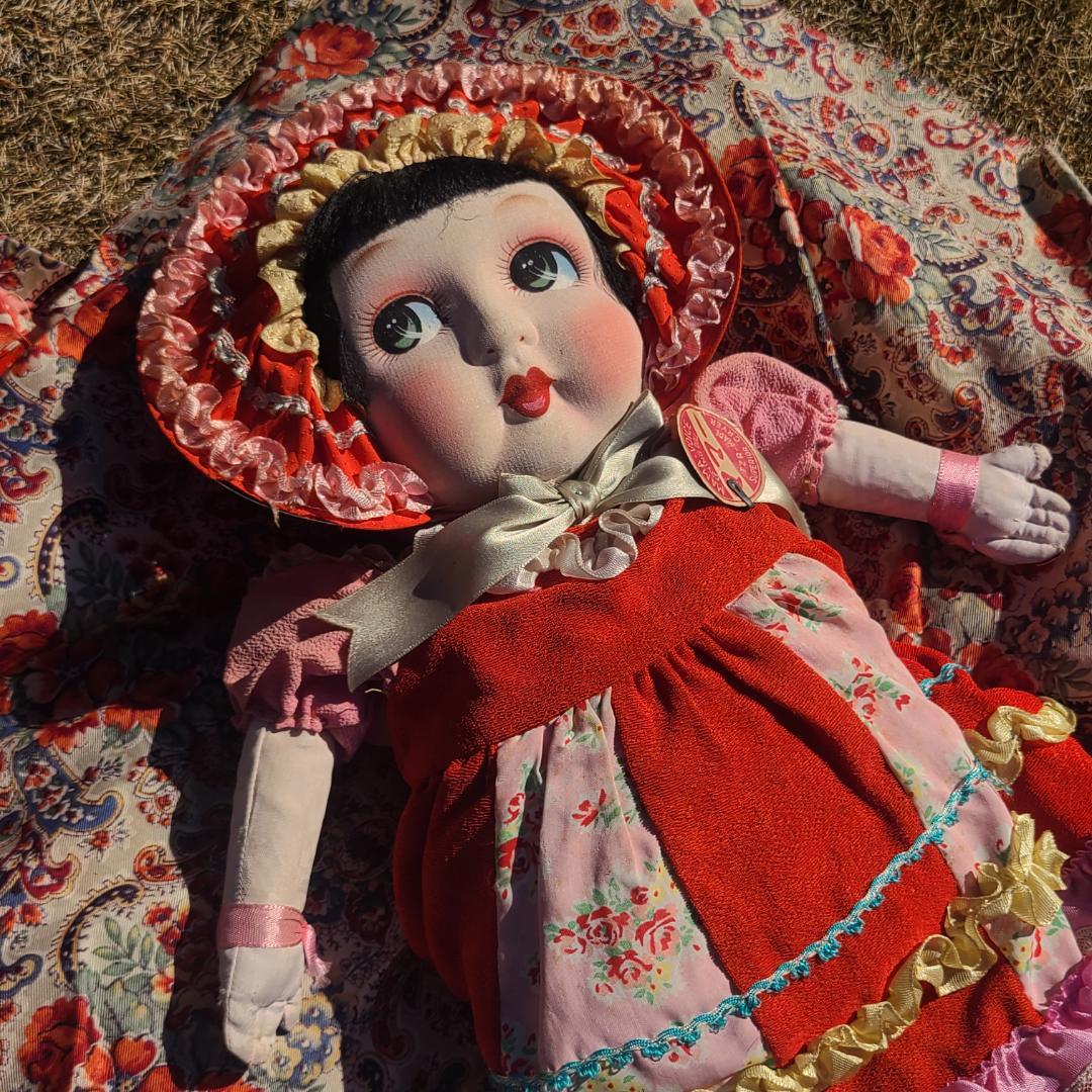 美品 市松人形 紫峰作 綸子総柄 日本人形 20号 アンティーク 昭和レトロ