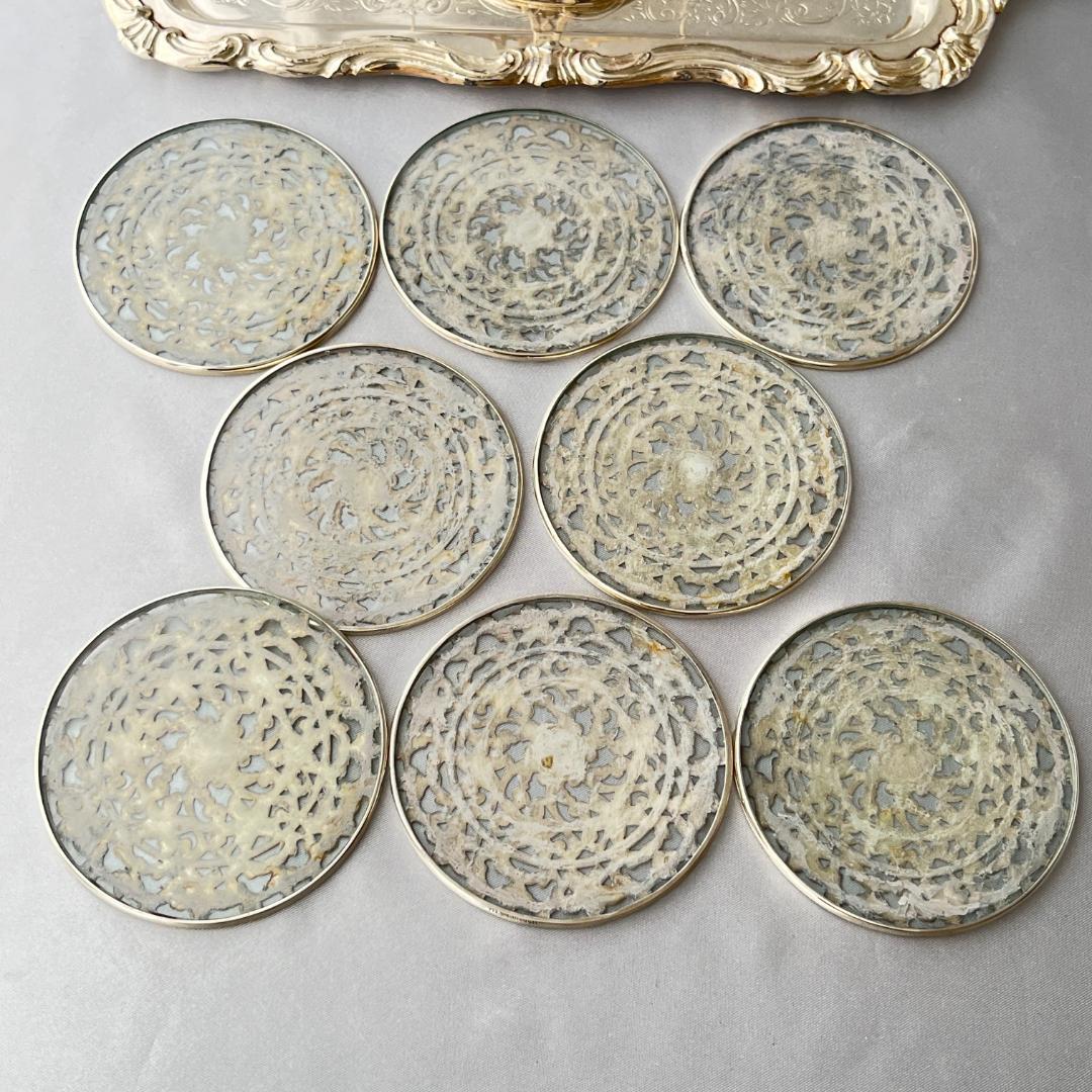 【WEBSTER】 【純銀/ガラス】コースター 8枚 / ホルダー スターリング