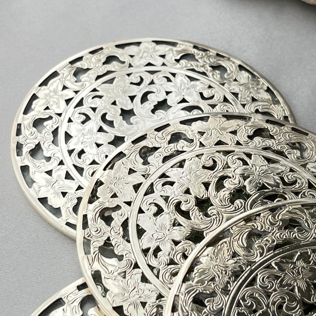 【WEBSTER】 【純銀/ガラス】コースター 8枚 / ホルダー スターリング