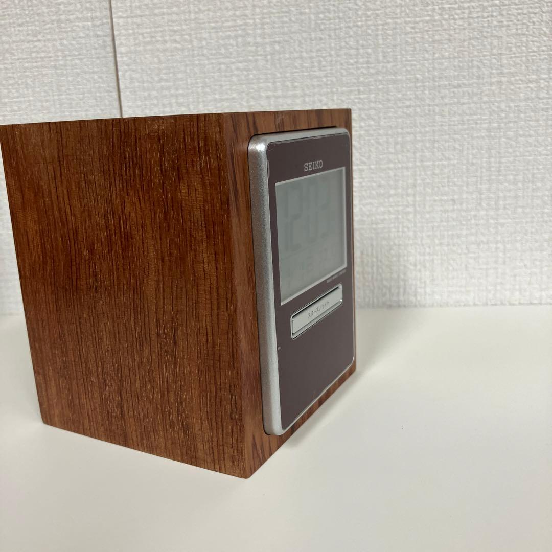 値下げ 銘木ブビンガ ペンスタンド SEIKO デジタル電波時計