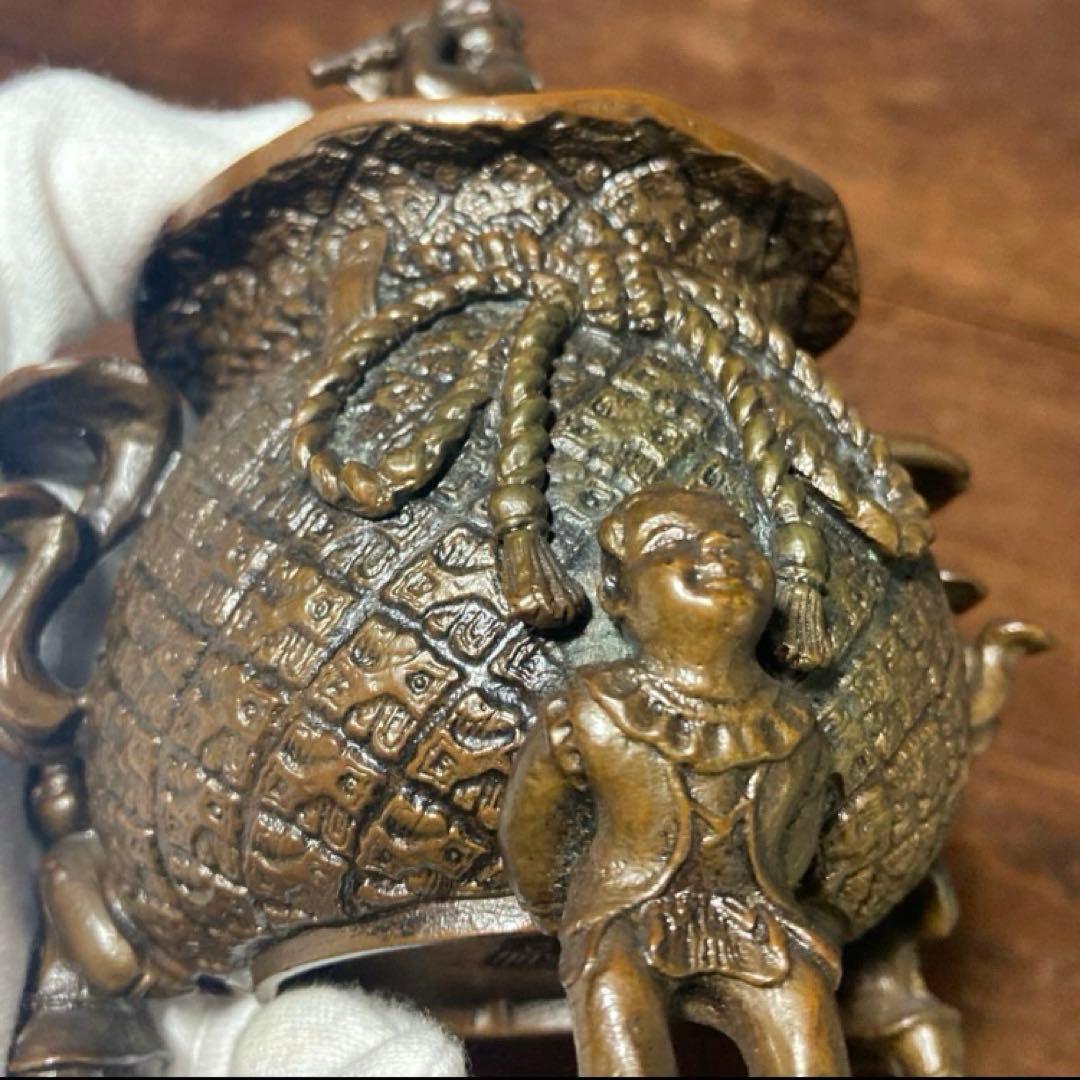 戦前 アンティーク 唐子三足香炉 裏印有り 唐子脚宝袋形香炉