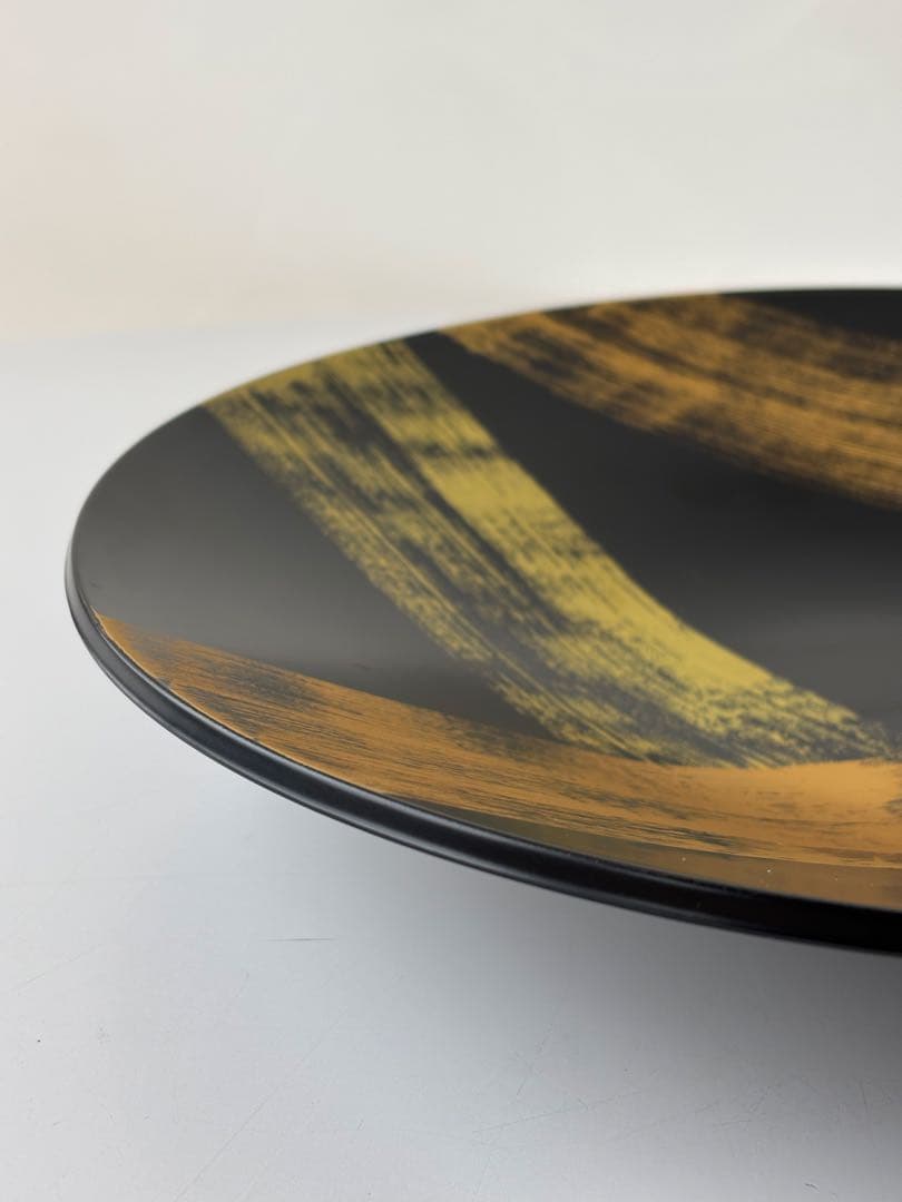 輪島塗漆器⭐︎黒と金のストライプ模様の大皿