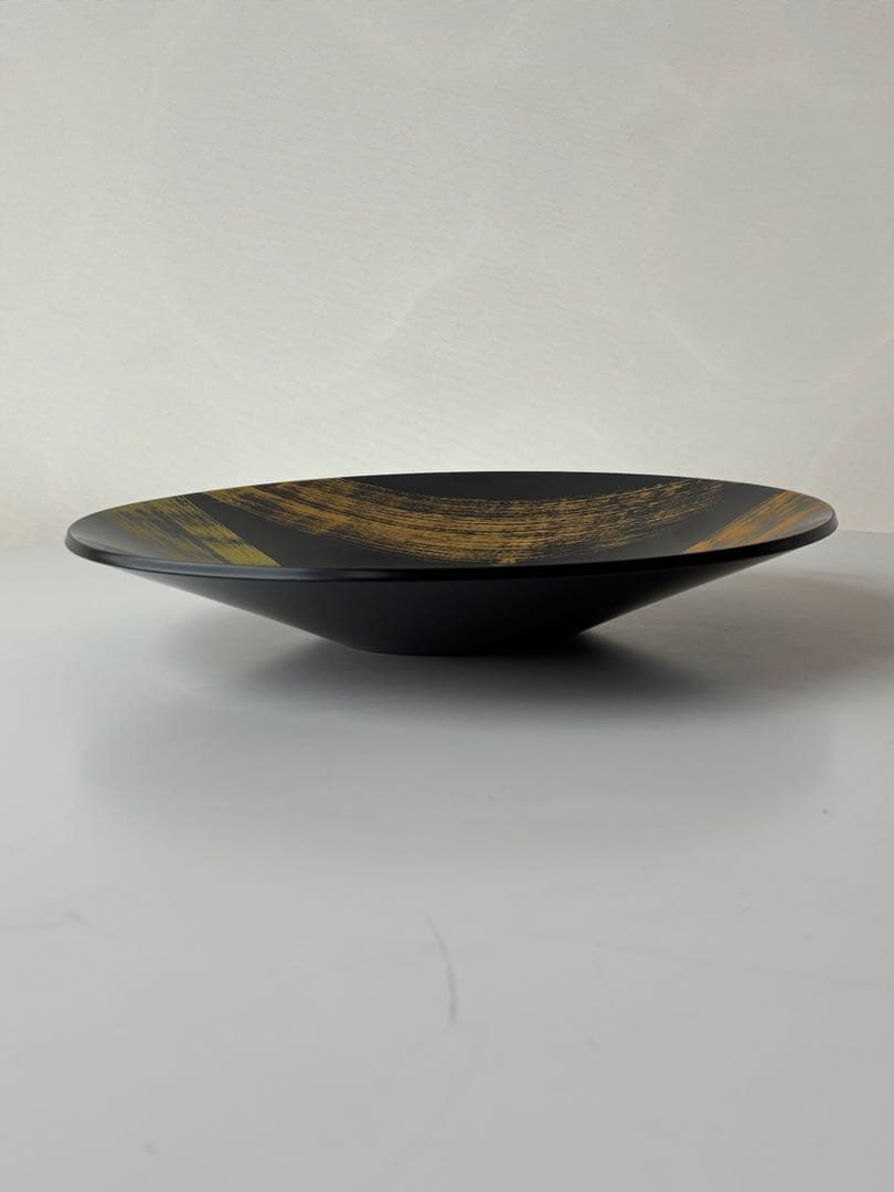 輪島塗漆器⭐︎黒と金のストライプ模様の大皿