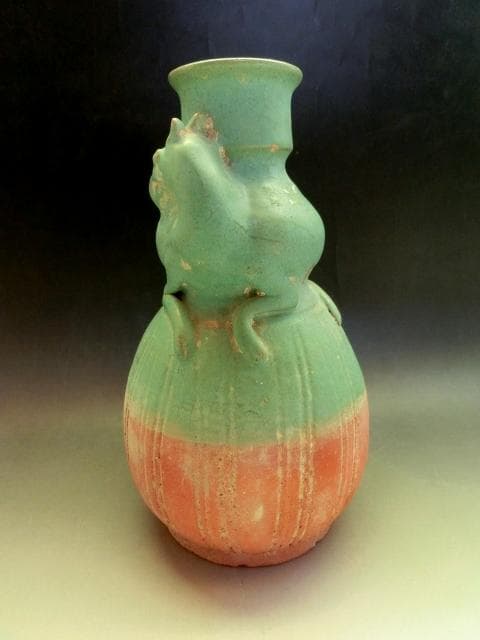 花瓶■唐物馬乗箆目青釉瓶 古い花器 花入 古玩 中国 古美術 時代物 骨董品■