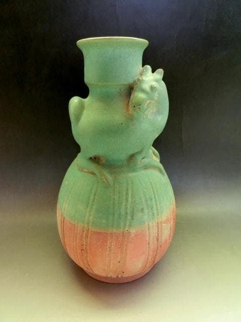 花瓶■唐物馬乗箆目青釉瓶 古い花器 花入 古玩 中国 古美術 時代物 骨董品■