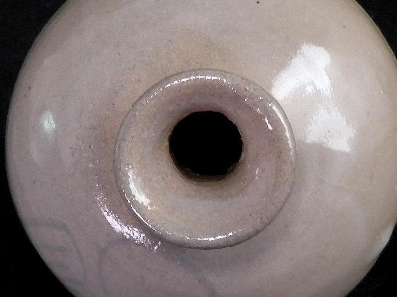 李朝 瀬戸 古伊万里 染付 岩に柳の図 油壷 E414AS-fblx