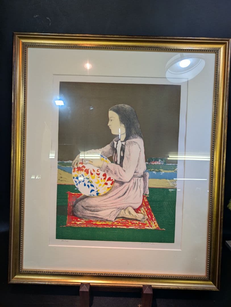 大津英敏 絵画 版画 リトグラフ 遠い記憶 少女図 76/115 額装 額入り絵