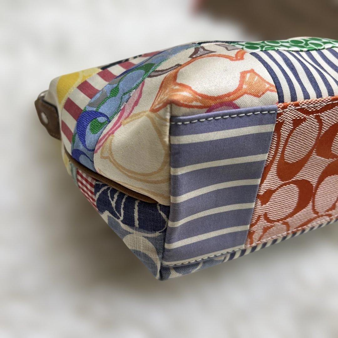 美品 COACH コーチ パッチワーク ミニバッグ バニティポーチ