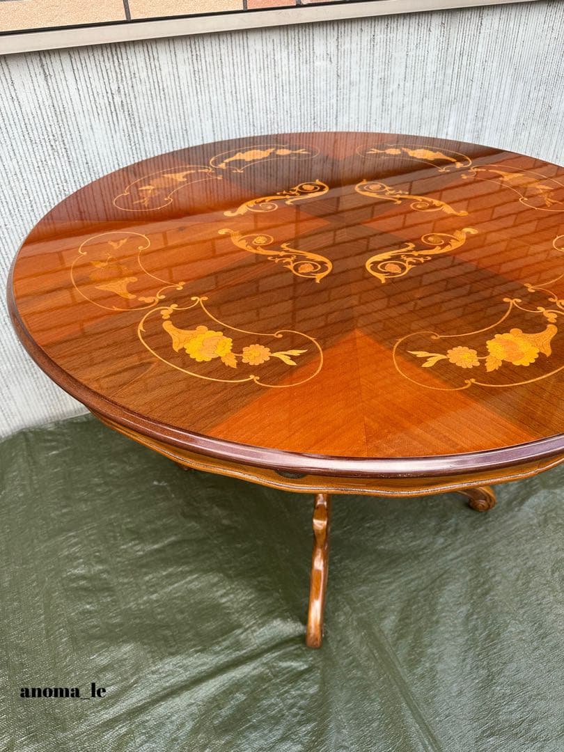 【ラウンドテーブル】イタリア　ATTICA　アッティカ　ロココ調　猫足　象嵌細工
