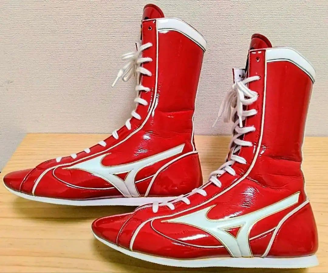 特注品】ミズノボクシングシューズ オールエナメル仕様 赤 26.5cm