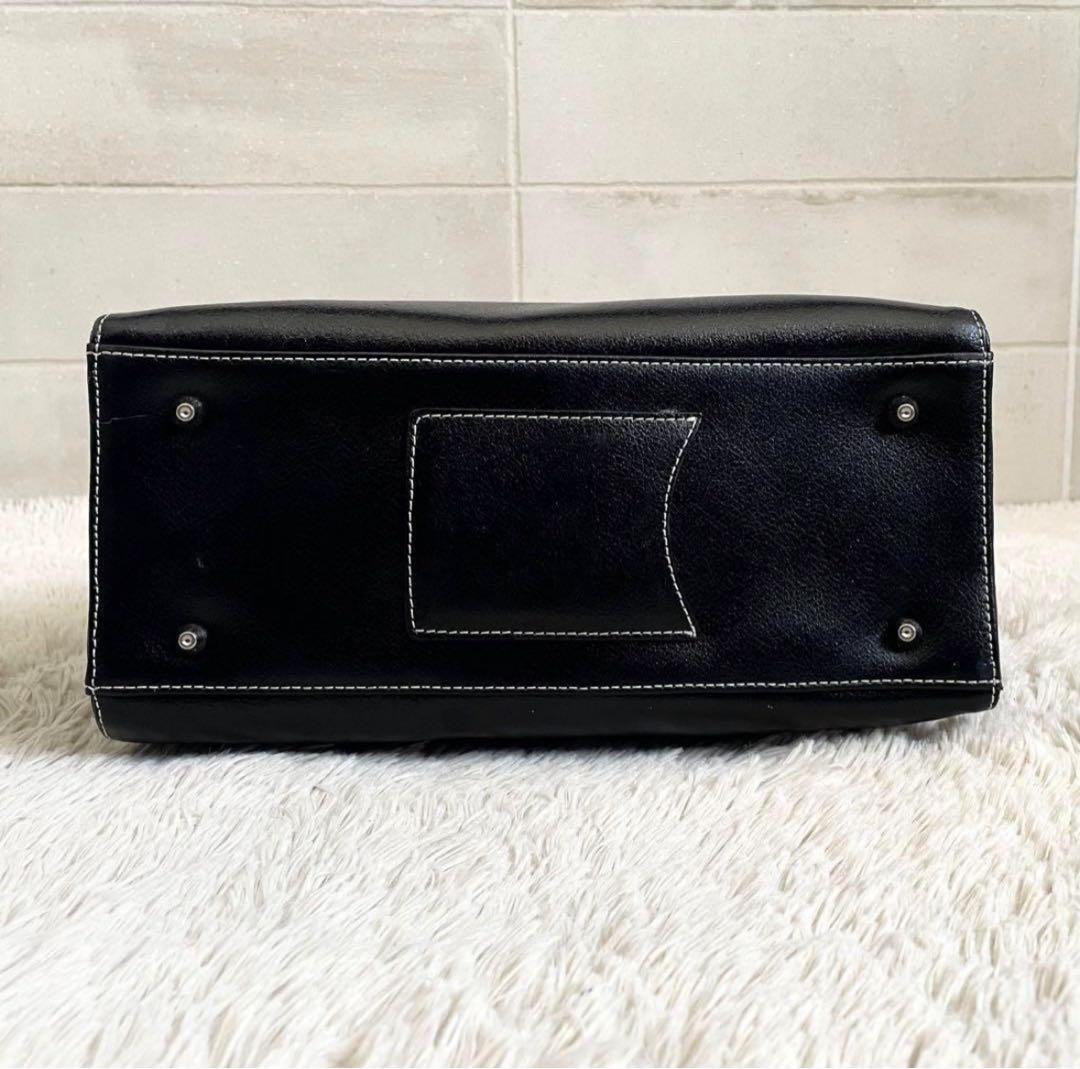 濱野鞄 HAMANO トート ハンドバッグ レザー シルバー金具 皇室御用達 黒