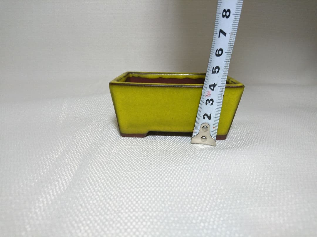 39 盆栽鉢 長方形小鉢★落款入　黄色　趣のある一品