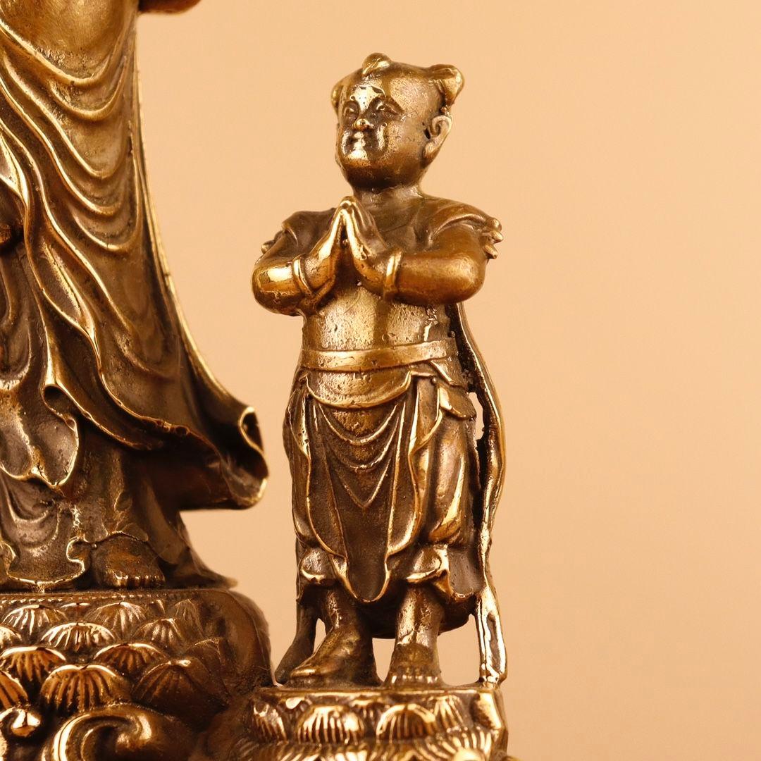仏教美術 仏像 金童玉女観世音菩薩仏像 小仏像 銅製 銅器