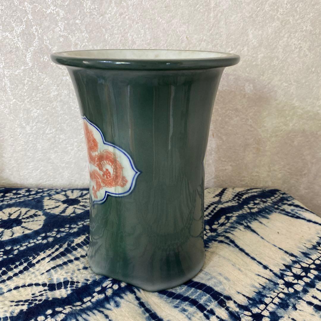 真葛香山　赤絵龍　蘭鉢　植木鉢　盆栽