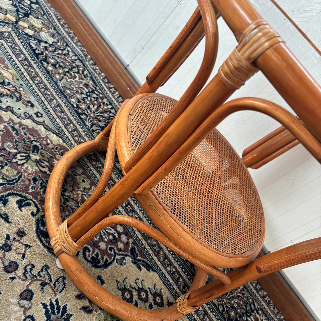 ヴィンテージ ラタン丸型ガラステーブル サイドテーブル 昭和レトロ