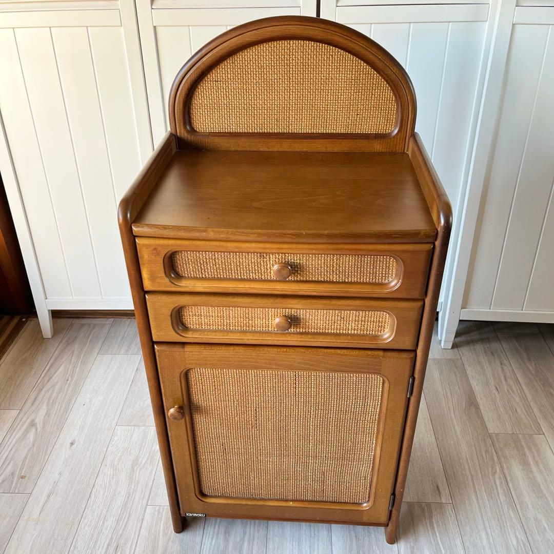 カリモク ラタン 木製電話台・ファックス台 引き出し付き カリモク家具